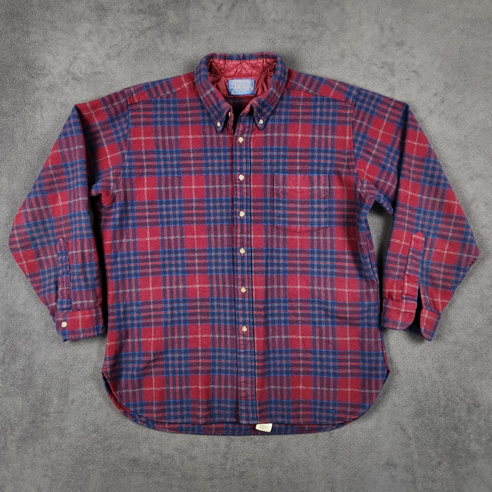 Vintage Pendleton Wool Shirt Mens XL Red Blue Plaid Long Sleeve Button Up USA